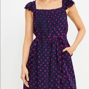 𝅺NWOT Loft Navy Clip Square Neck Shift Pocket Dress | Size M